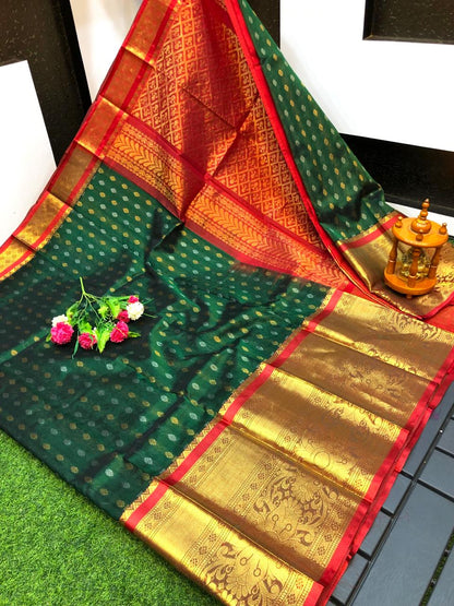 Dark green handloom Kuppadam kanchi border sarees