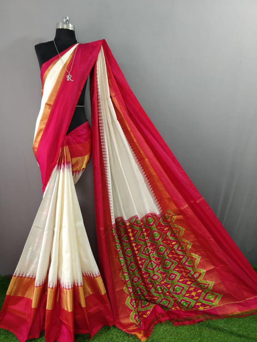 Cream pochampally ikkat silk sarees