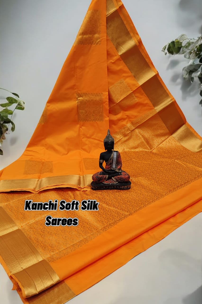 Orange kanchi soft silk sarees