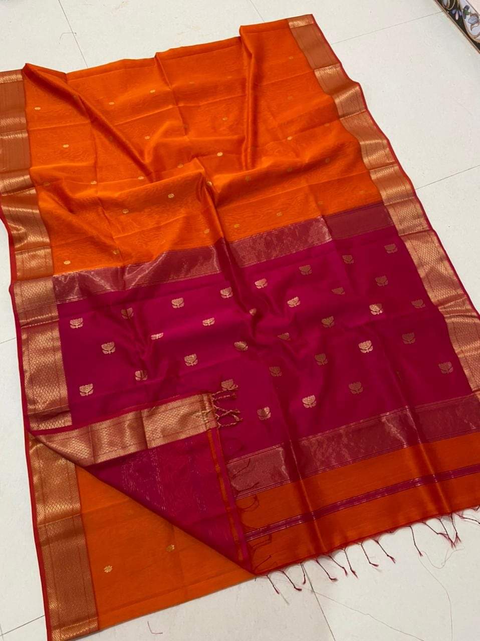 Orange and pink Maheshwari sarees