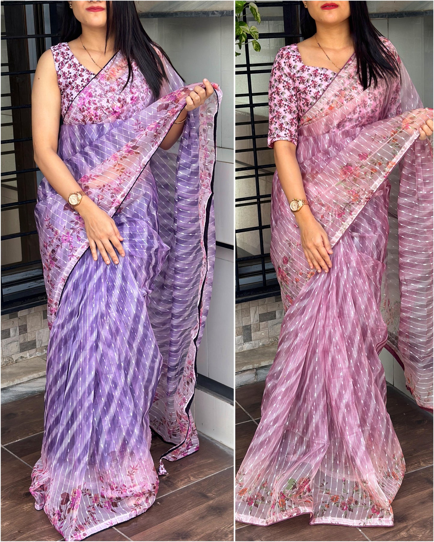 Purple soft organza sarees