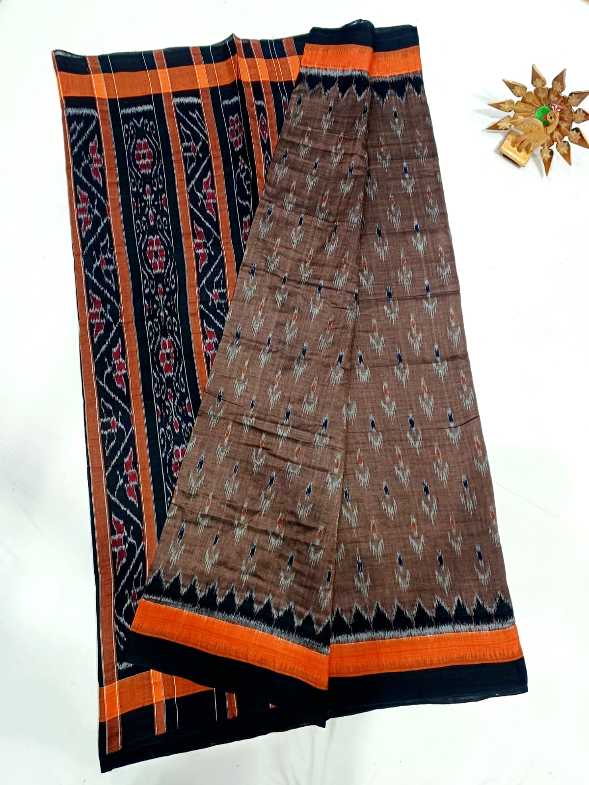 Brown and black ikkat mercerised Cotton sarees