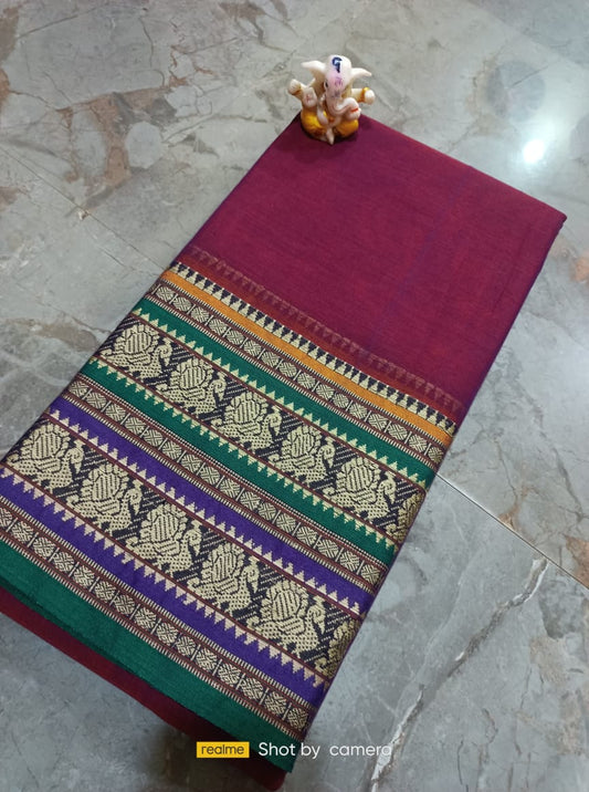 Dark magenta Narayanpet Cotton sarees