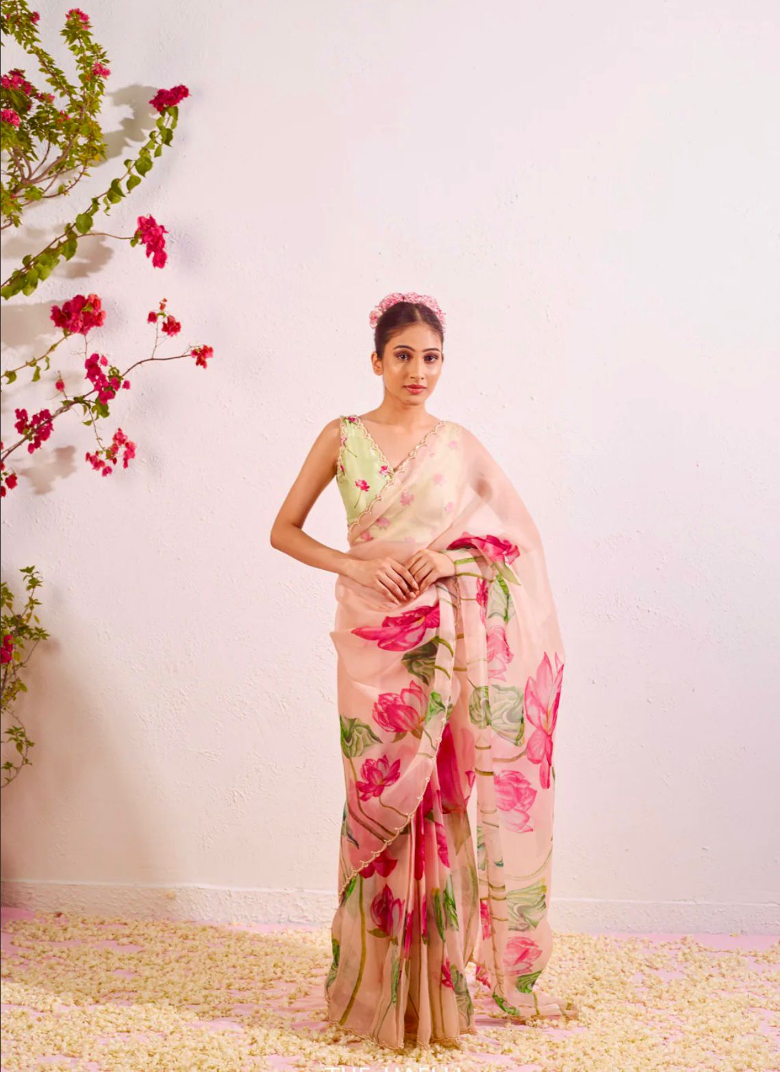 Pink organza sarees