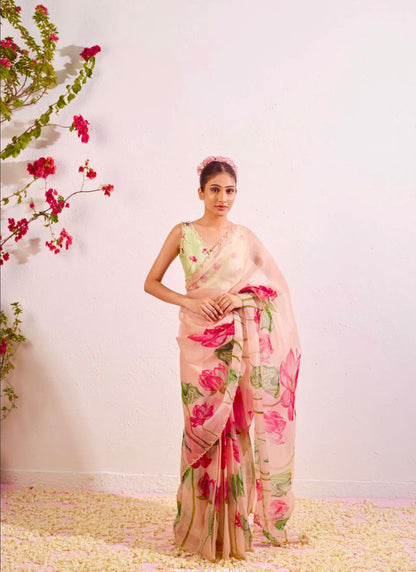 Pink organza sarees