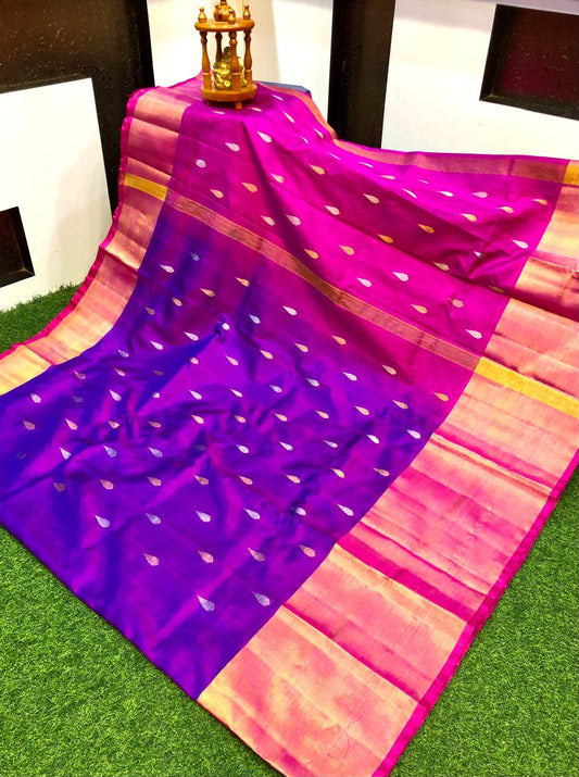 Dark purple with pink Uppada small Jamdani butta Sarees