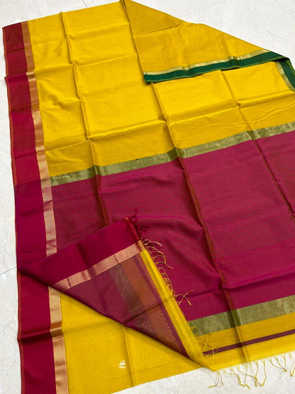 Yellow and red pure handloom Maheshwari sarees