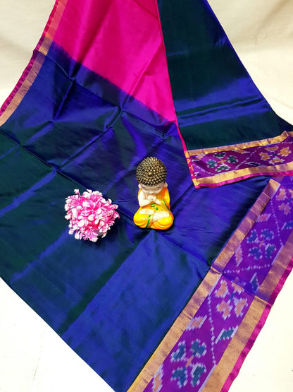 Navy blue Uppada sarees with small pochampally border