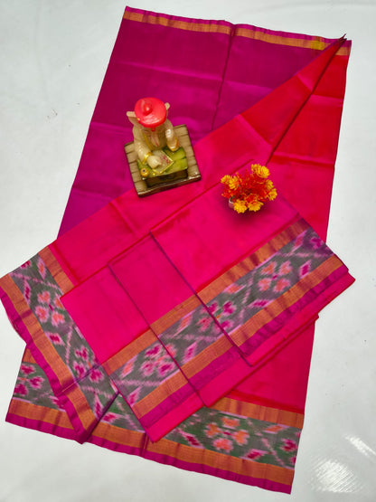 Pink Uppada sarees with small pochampally border