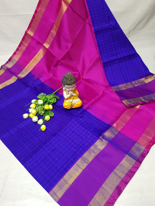 Dark blue and pink uppada mahanati checks sarees