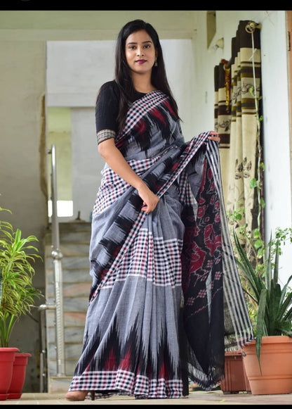 Gray ikkat mercerised Cotton sarees