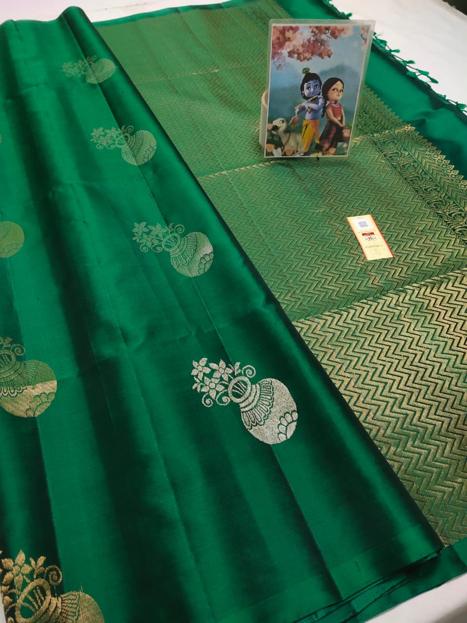 Dark green Pure kanchipuram soft silk sarees