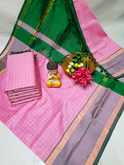 Pink and green Tripura silk mahanati checks sarees