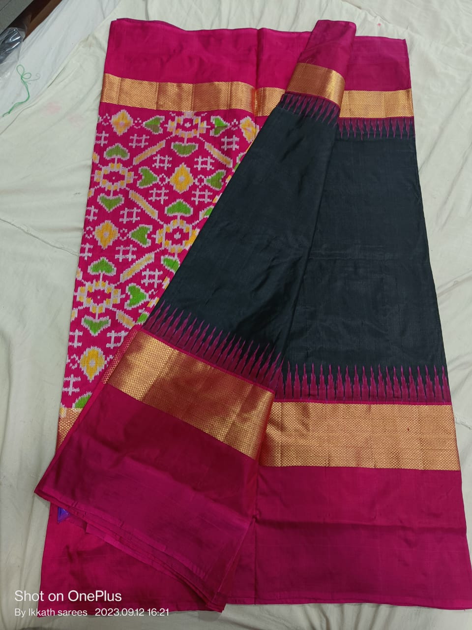 Black pochampally ikkat silk sarees