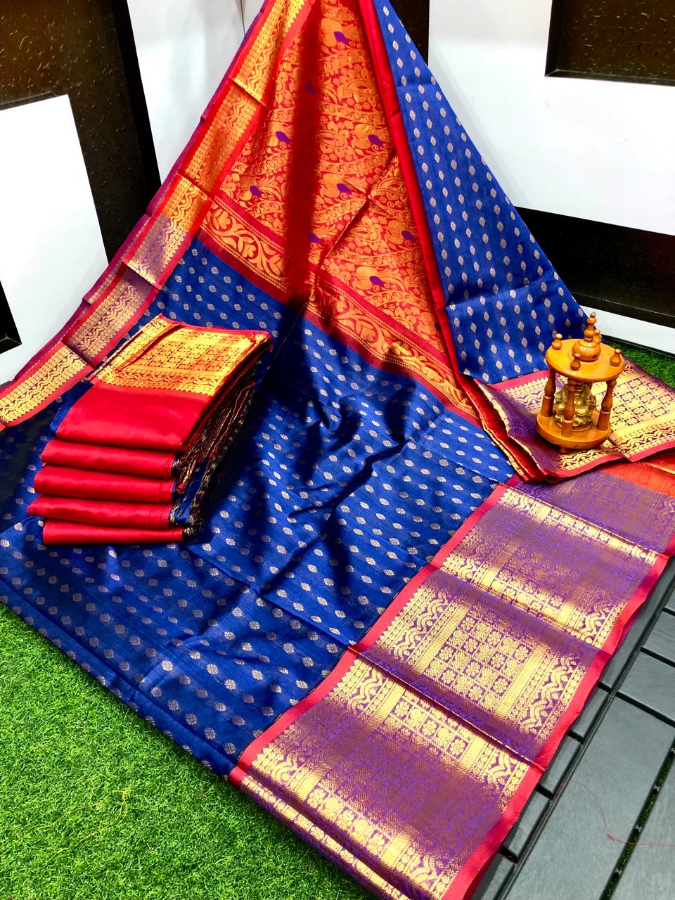 Dark blue Kuppadam kanchi border sarees