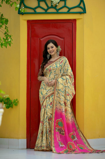 Sandal mulmul linen cotton sarees