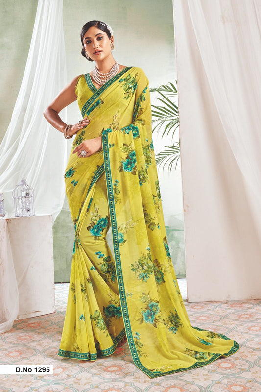 Lemon yellow georgette sarees