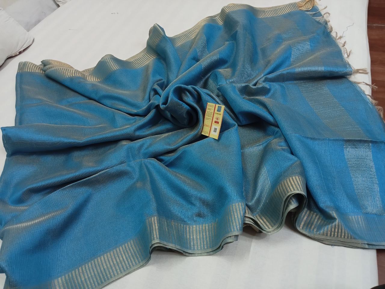 Blue Pure handloom Tussar tissue silk sarees