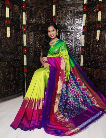 Apple green pochampally ikkat silk sarees