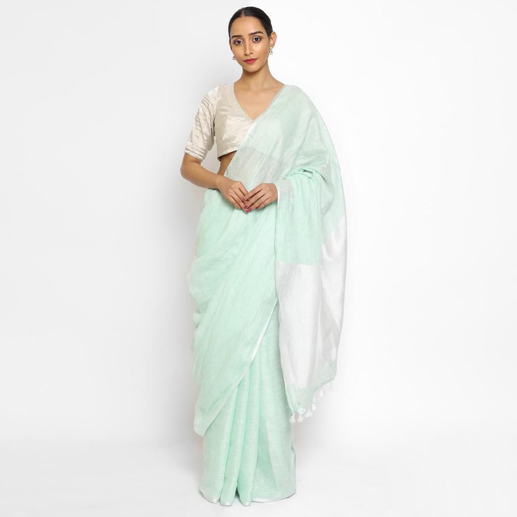 Pastel green 120 counts linen by linen sarees