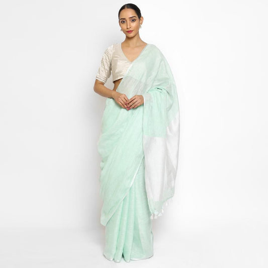 Pastel green 120 counts linen by linen sarees