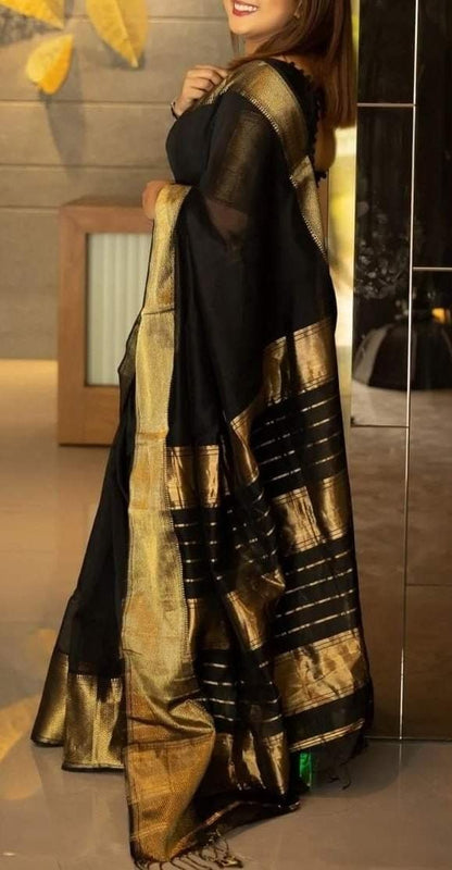 Black Maheshwari big border sarees