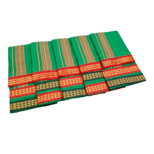 Green pure cotton korvai dhoti with Angavastram