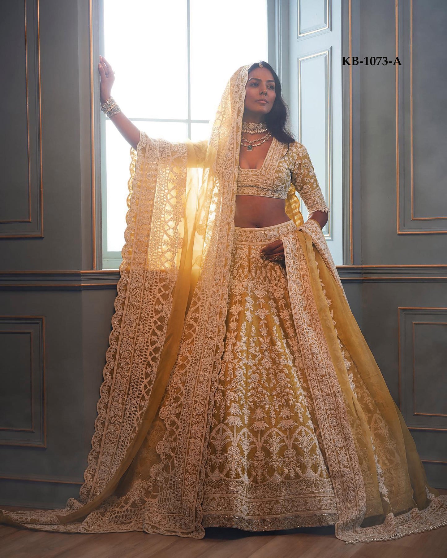 Heavy net embroidery bridal lehenga