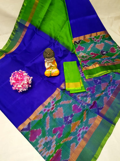 Dark blue Uppada sarees with big pochampally border