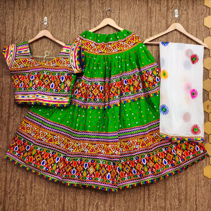 Green Rayon Navaratri Lehenga Choli