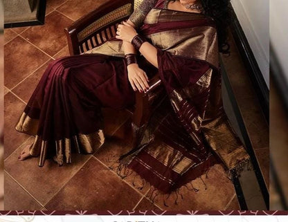 Maroon Maheshwari big border sarees