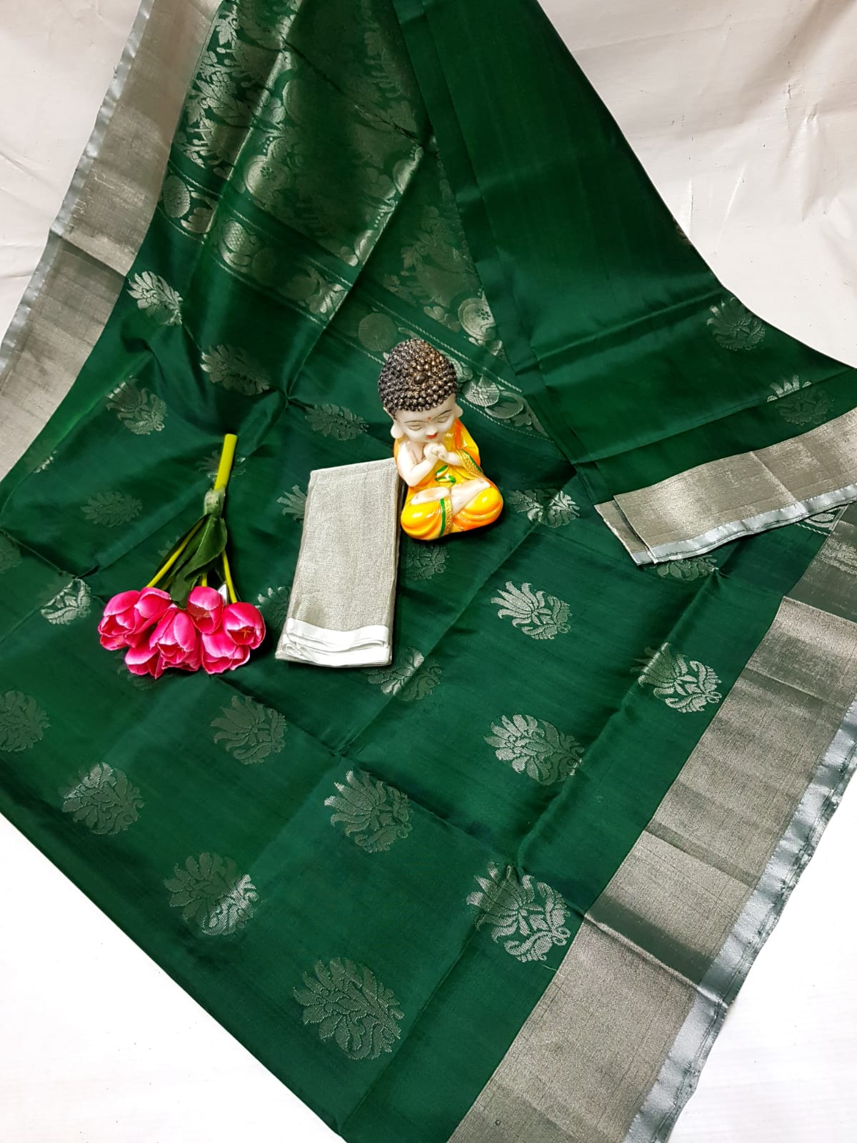 Dark green handloom Uppada silk sarees