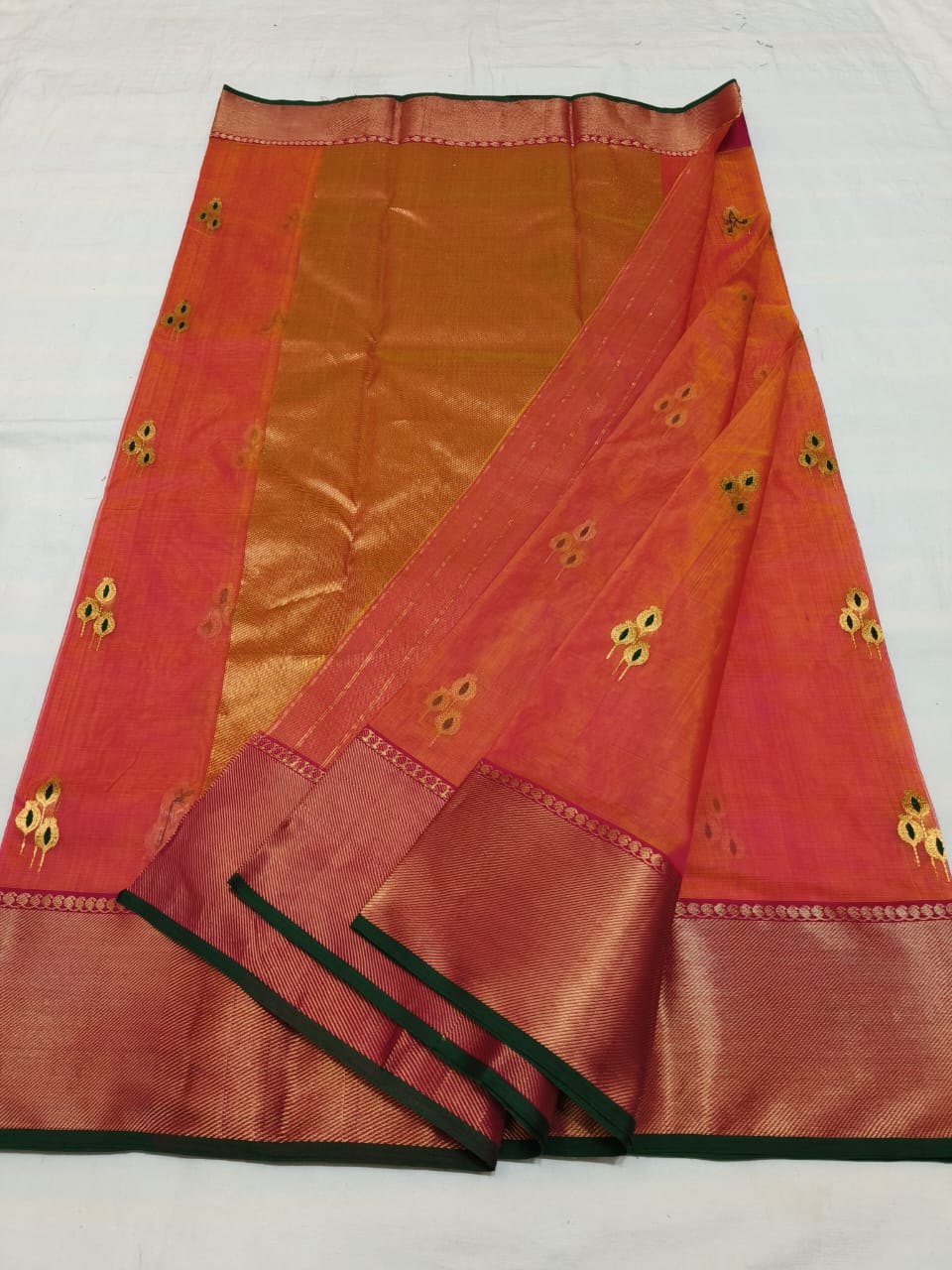 Orange chanderi katan silk sarees