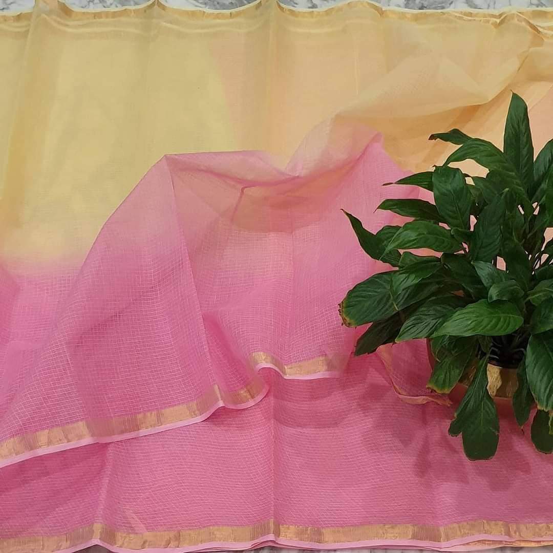 Yellow and pink Kota doria silk sarees