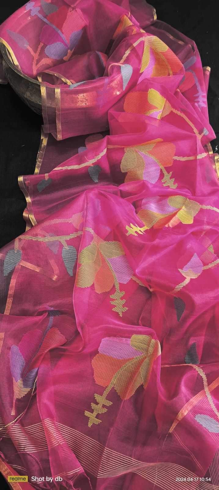 Pink Resham muslin jamdani sarees