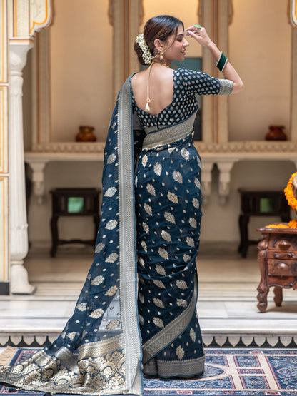 Navy blue Banarasi semi georgette silk sarees