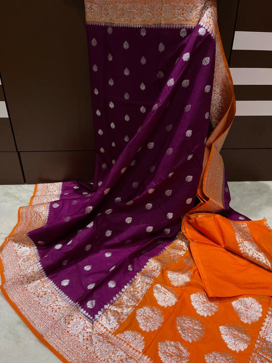 Dark purple Banarasi semi khaddi sarees