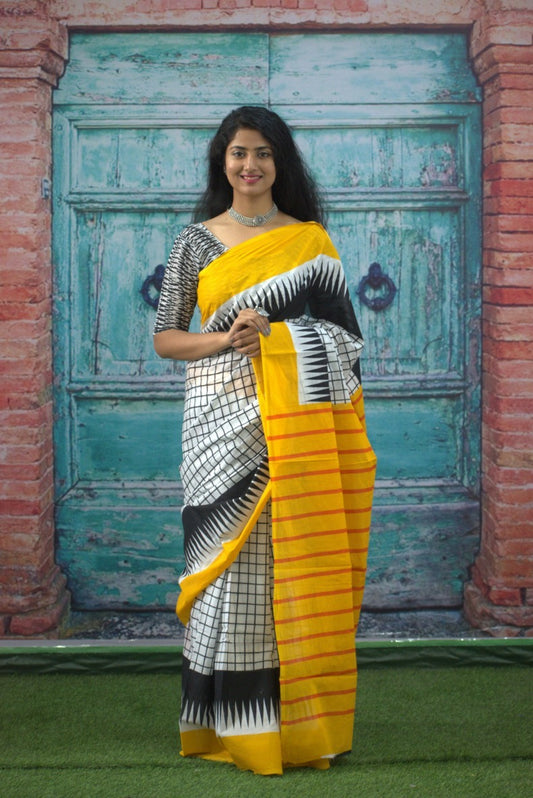 White and yellow mulmul cotton sarees