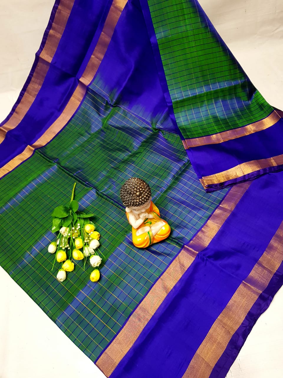 Dark green with royal blue uppada mahanati checks sarees