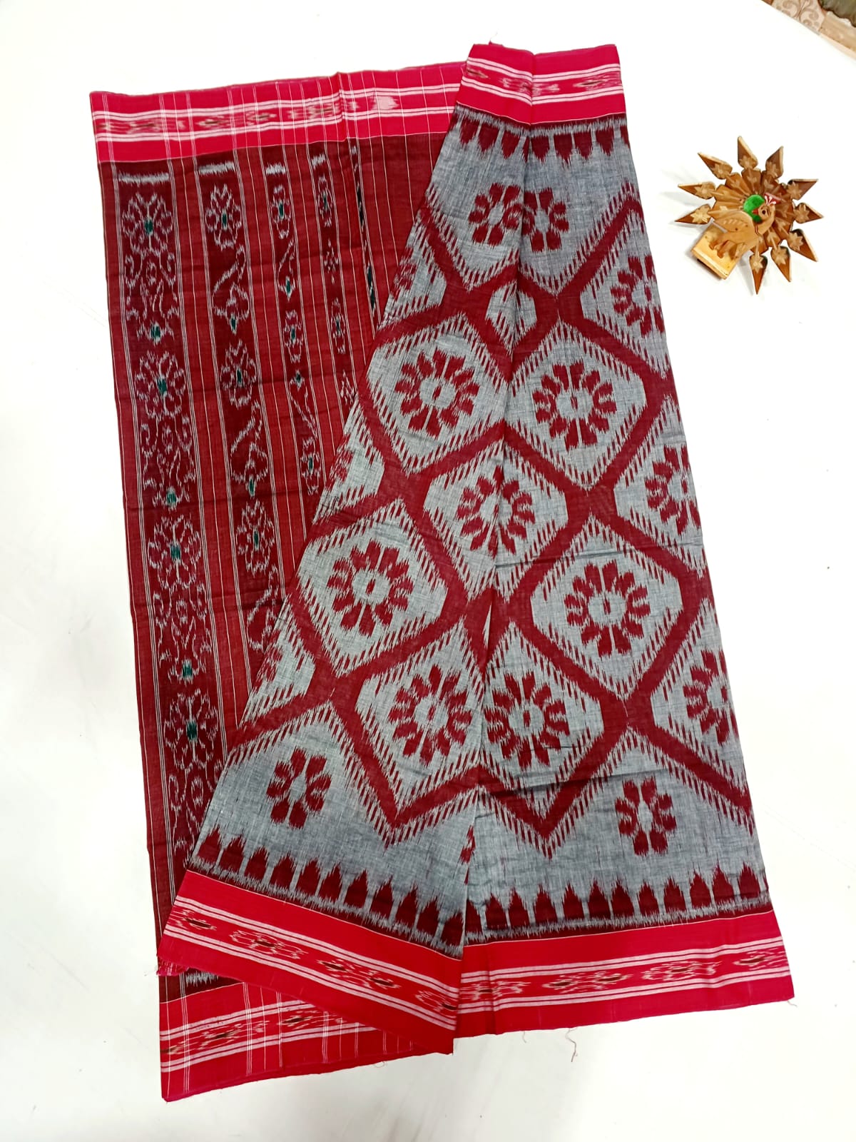 Gray and maroon ikkat mercerised Cotton sarees