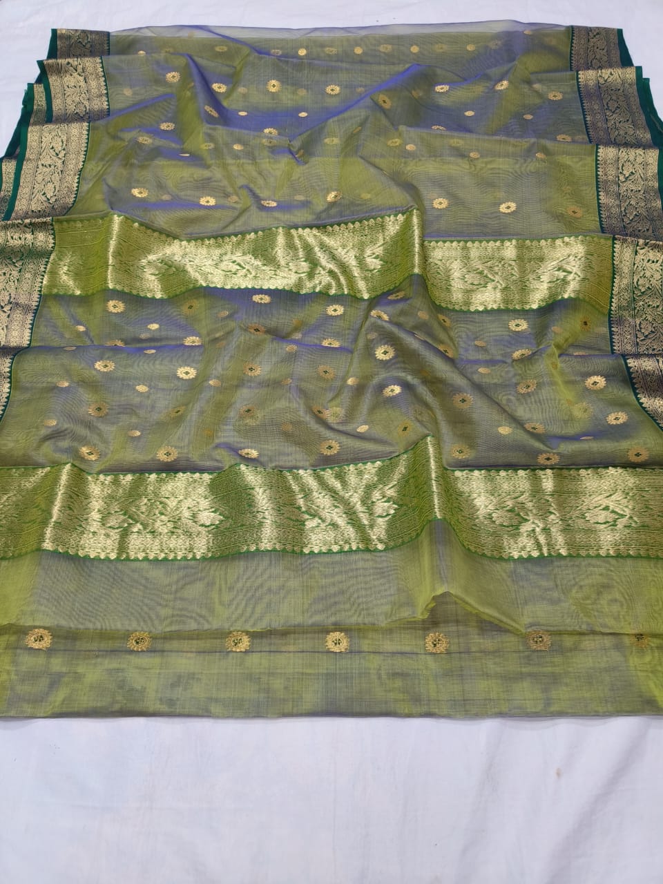 Pastel mehendi green pure chanderi katan silk sarees