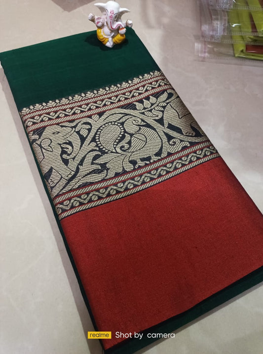 Bottle green Narayanpet Cotton  sarees