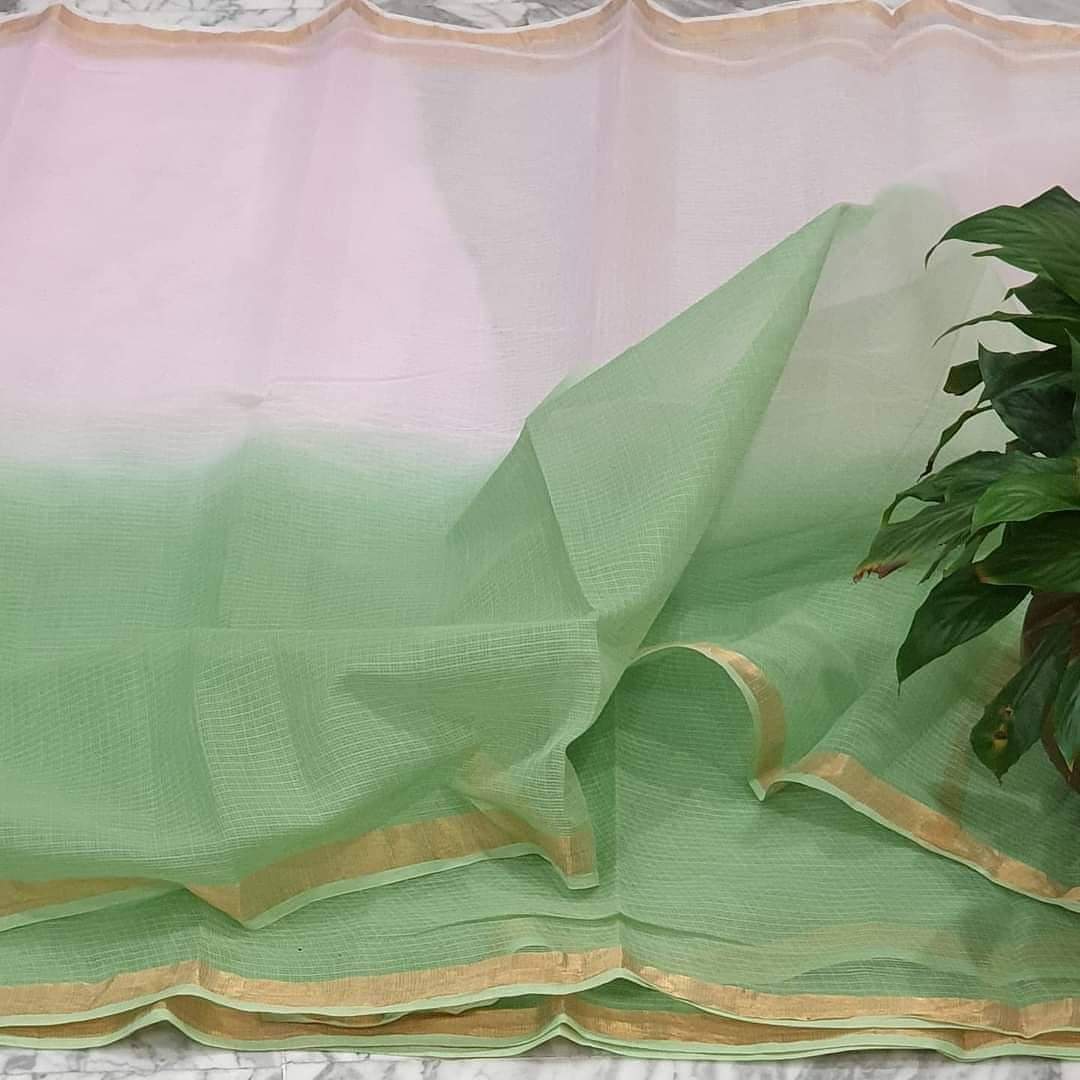 Baby pink and green Kota doria silk sarees