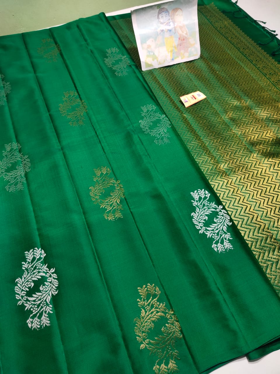 Dark green Pure kanchipuram soft silk sarees