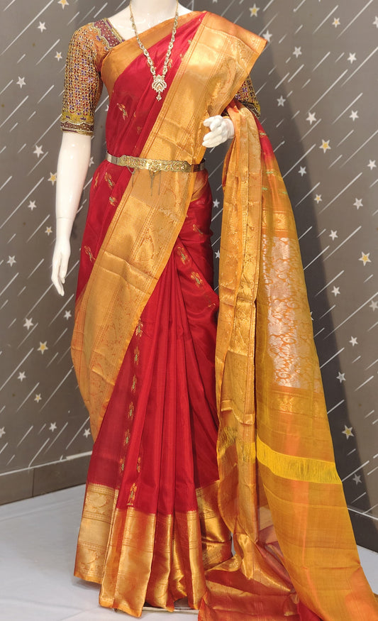 Red uppada silk sarees with kanchi border