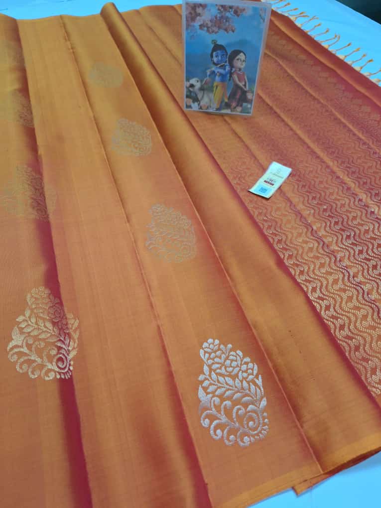 Light orange Pure kanchipuram soft silk sarees