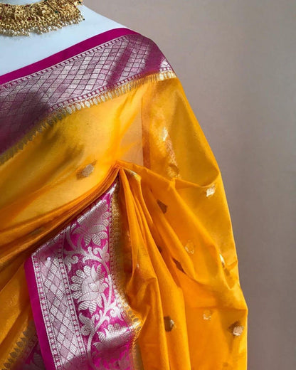 Mango yellow Banarasi kora organza sarees