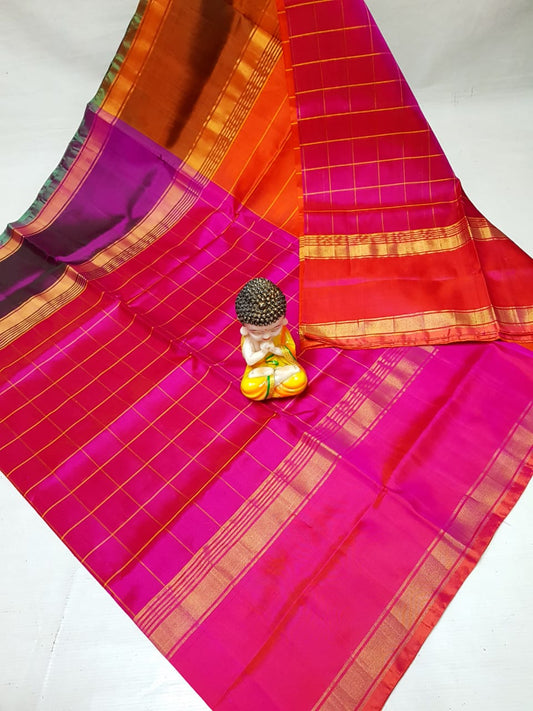 Pink and orange uppada Anushka checks sarees