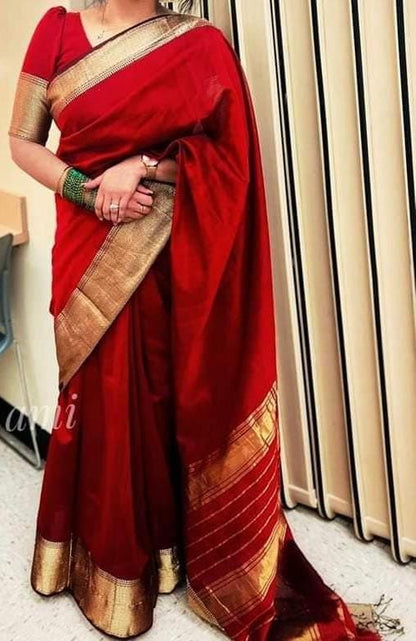 Red Maheshwari big border sarees