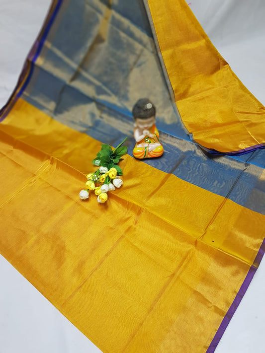 Yellow and light blue Uppada tissue sarees